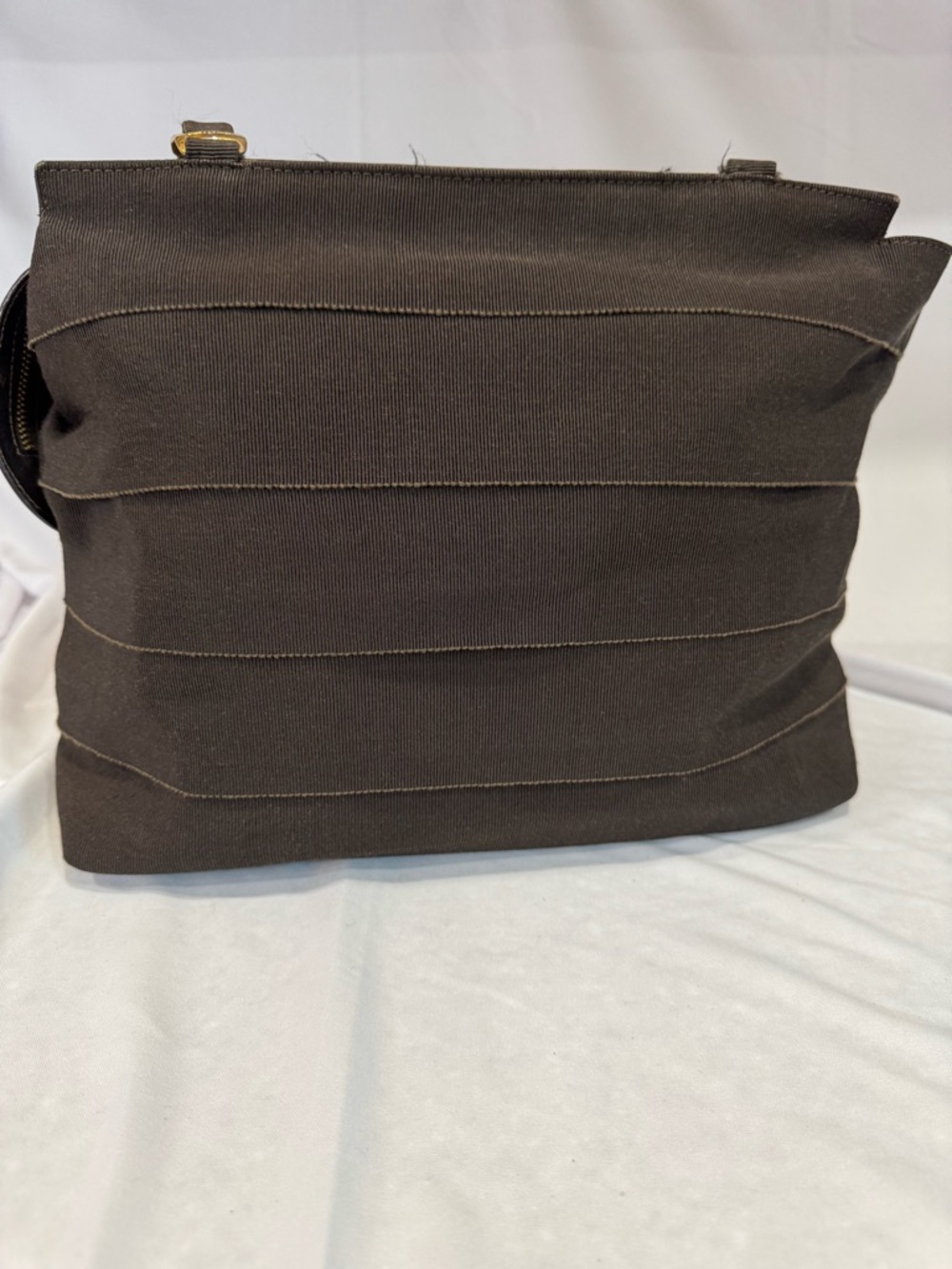 Tiered Brown Grosgain Ribbon Shoulder Bag with gold Chain links- AU-21 Series - Picture 5 of 10